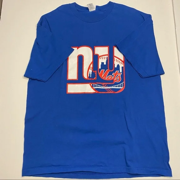 Mens New York Giants Mets Royal Blue T Shirt Baseball Football MLB NFL - Picture 4 of 4